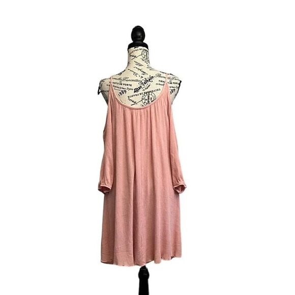 Persaya Women’s Pink Cold Shoulder Mini Dress Size XL Coastal Beach Soft Girl - Picture 4 of 9